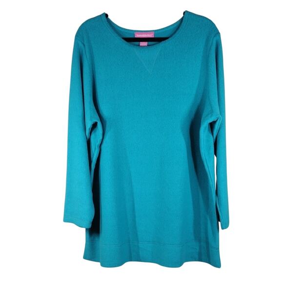 Woman Within Cotton Stretch Casual Comfy Loungewear Turquoise Long Sleeve Top - Picture 1 of 14